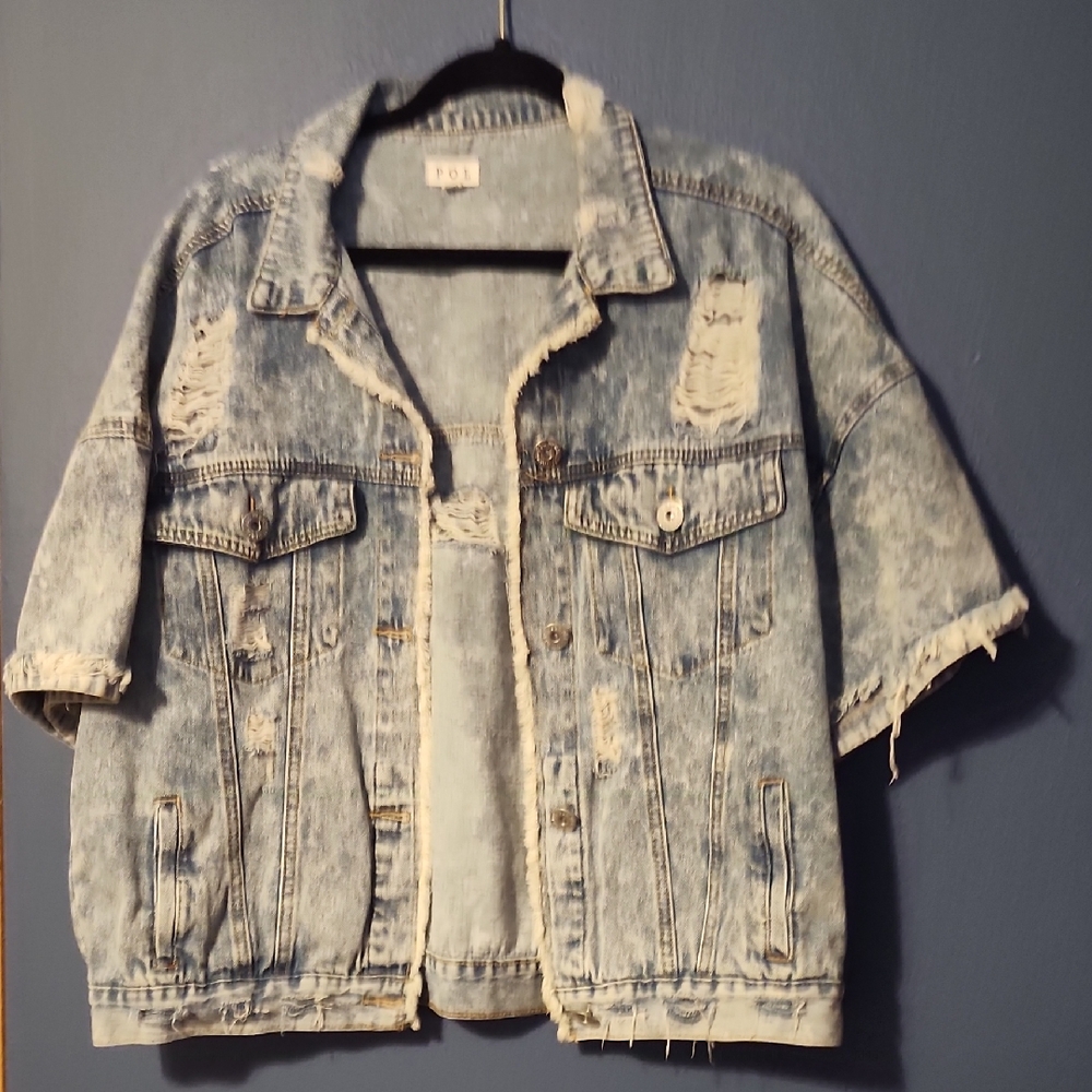 POL Distressed Blue Jean Jacket